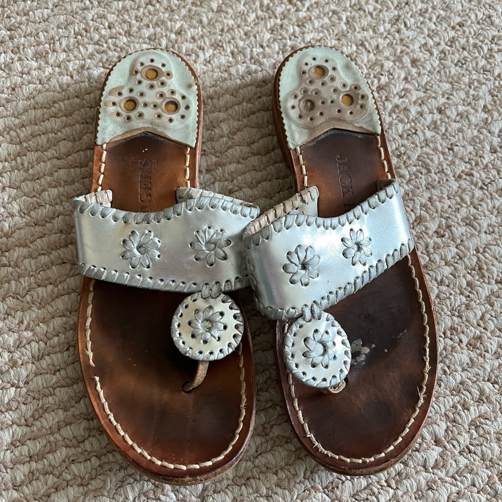 Jack Rogers Silver Leather Sandals